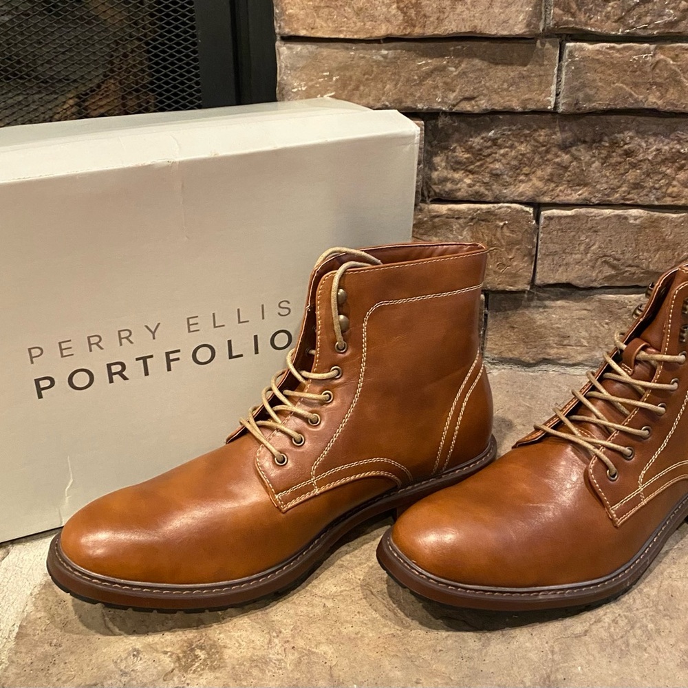 Perry Ellis Portfolio Cognac Boots Sz 13